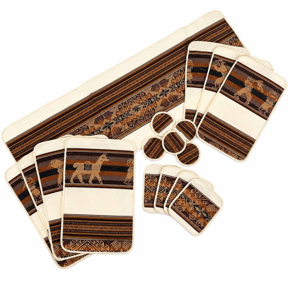 Vintage Andean Style Table Linens Set 6 Llama Alpaca Southwest Boho‎ Decor